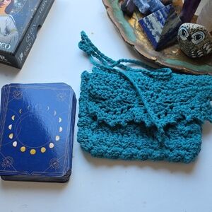 Teal Tarot Card Or Oracle Card Holder - Handmade Cotton Crochet